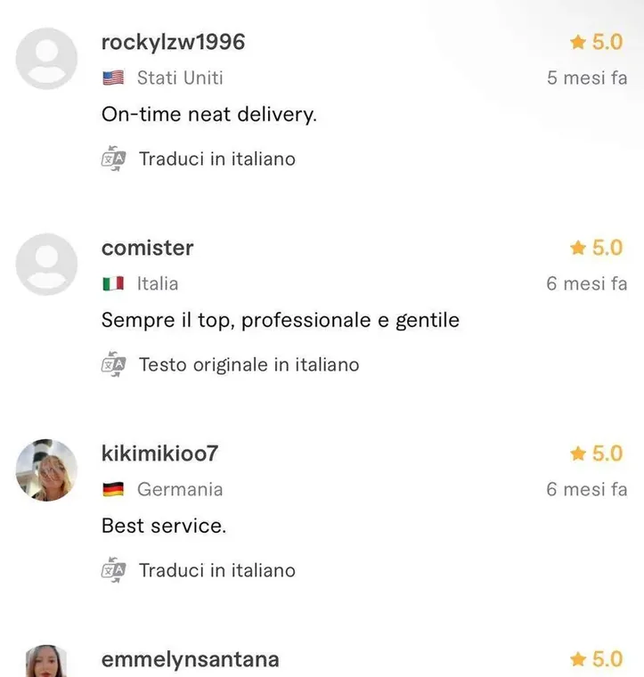 Recensione a cinque stelle pubblicata da un cliente sul profilo Fiverr di Luca Avallone