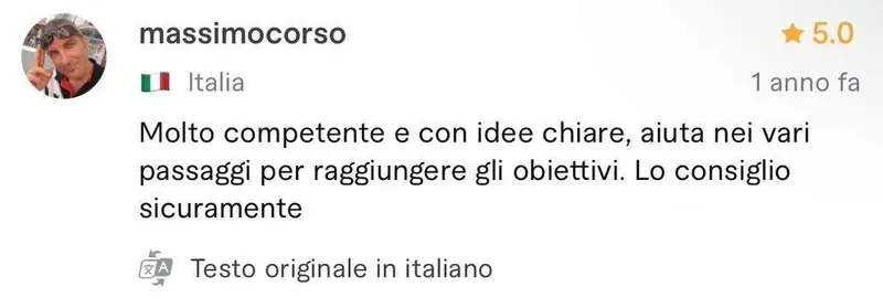 Recensione a 5 stelle di massimocorso, cliente da Italia, sul profilo Fiverr di Luca Avallone