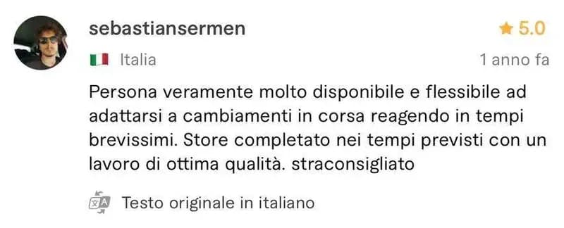 Recensione a 5 stelle di sebastiansermen, cliente da Italia, sul profilo Fiverr di Luca Avallone