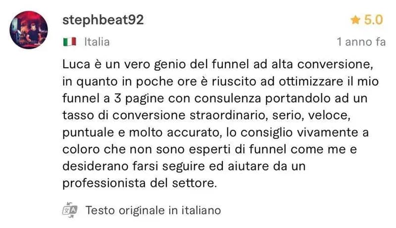 Recensione a 5 stelle di stephbeat92, cliente da Italia, sul profilo Fiverr di Luca Avallone
